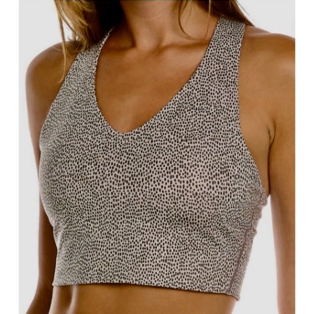 SPANX Longline Medium Impact‎ Neutral Wave Crop Top Swim Top Sports Bra